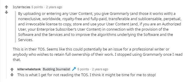 Reddit thread on the use of Grammarly