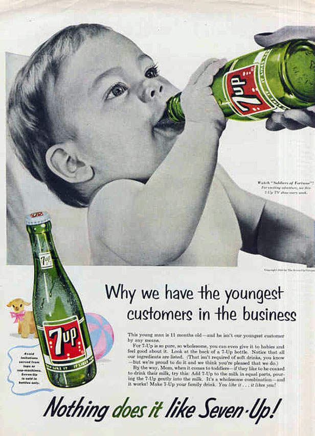 baby drinking 7up - retro commercial