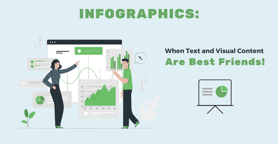 Blog cover image; Infographics: When Text and Visual Content Are Best Friends!